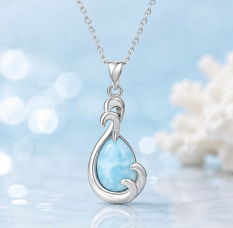 Elegant Larimar Pendant Necklace – Sterling Silver Caribbean Dominican Jewelry