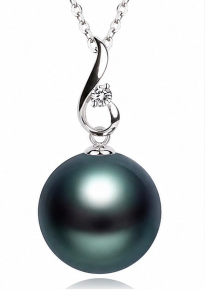 Elegant 9mm Tahitian Black Pearl Pendant – Sterling Silver Jewelry