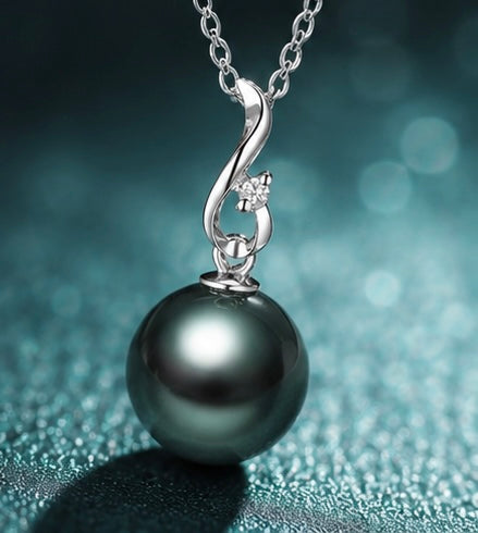 Elegant 9mm Tahitian Black Pearl Pendant – Sterling Silver Jewelry