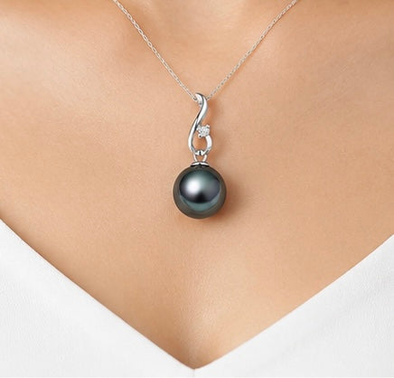 Elegant 9mm Tahitian Black Pearl Pendant – Sterling Silver Jewelry