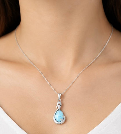 Elegant Larimar Pendant Necklace – Sterling Silver Caribbean Dominican Jewelry