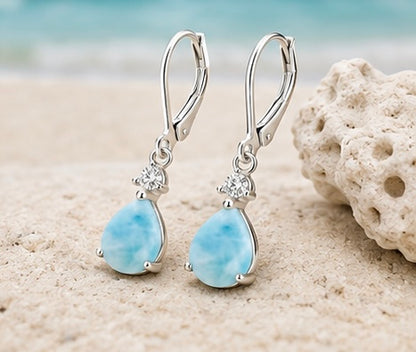 Elegant Larimar Drop Earrings – Sterling Silver Jewelry