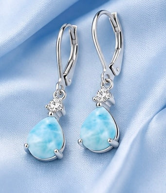 Elegant Larimar Drop Earrings – Sterling Silver Jewelry