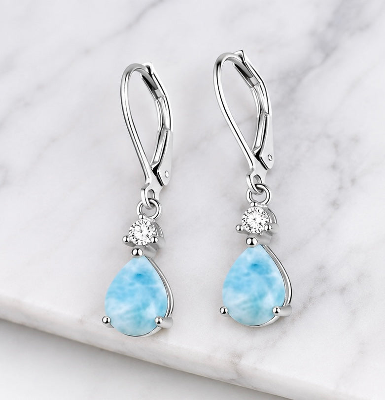 Elegant Larimar Drop Earrings – Sterling Silver Jewelry